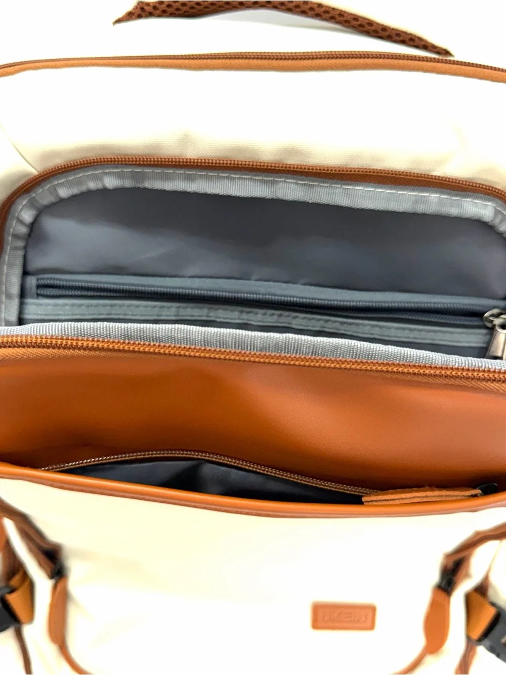 NWT Cream and Tan Travel Backpack with Toiletry Bag